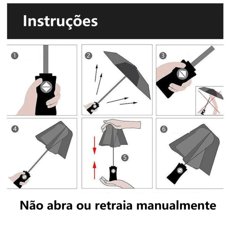 Guarda Chuva Automático Abre E Fecha Reforçado Contra Vento Proteção Solar Blackout/ Bolsa / Curvado - Imagem 3