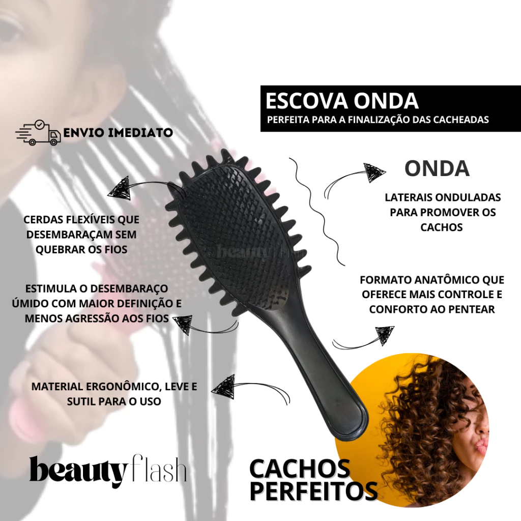 Escova Onda Finalizadora Beauty Flash Definição de Cachos e Finalização para Cabelo Cacheado Crespo - Imagem 3