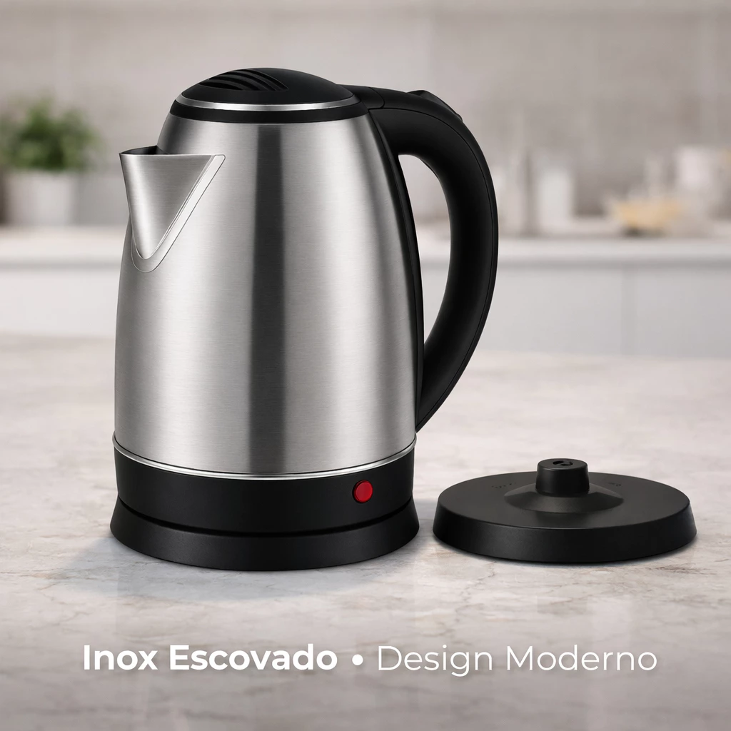 Chaleira Elétrica Inox 1,8L Jarra Elétrica Água Quente Rápido Café Chá Cozinha - Imagem 2