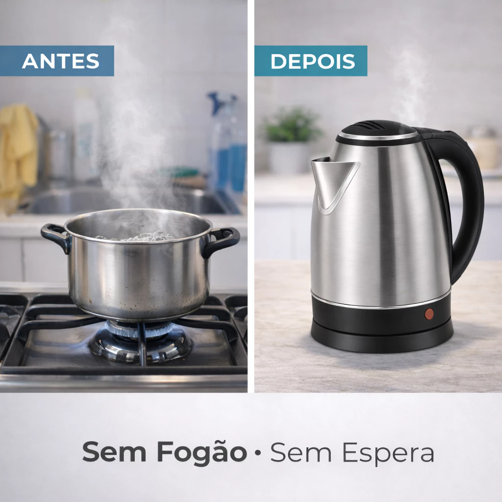 Chaleira Elétrica Inox 1,8L Jarra Elétrica Água Quente Rápido Café Chá Cozinha - Imagem 3