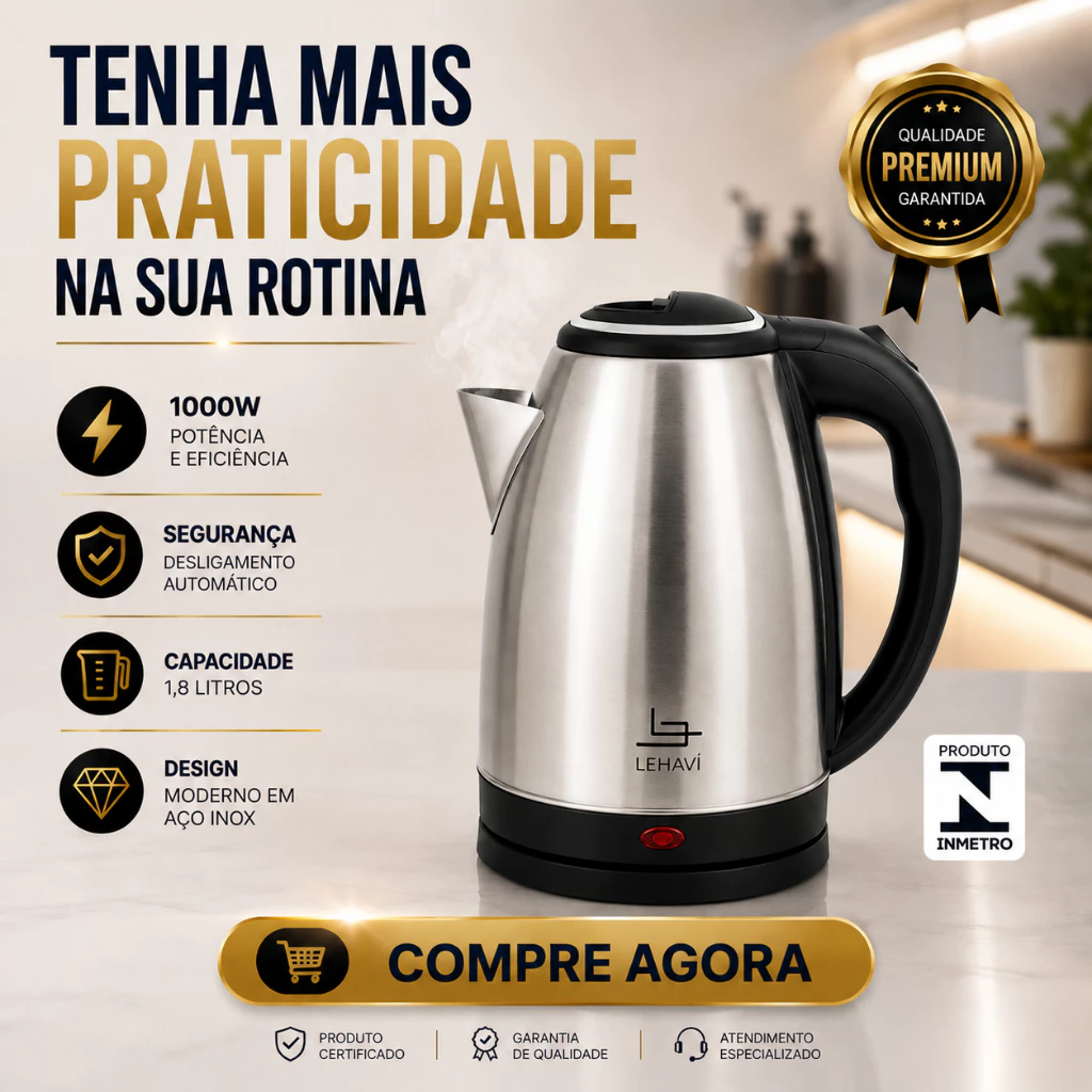 Chaleira Elétrica Inox 1,8L Jarra Elétrica Água Quente Rápido Café Chá Cozinha - Imagem 4