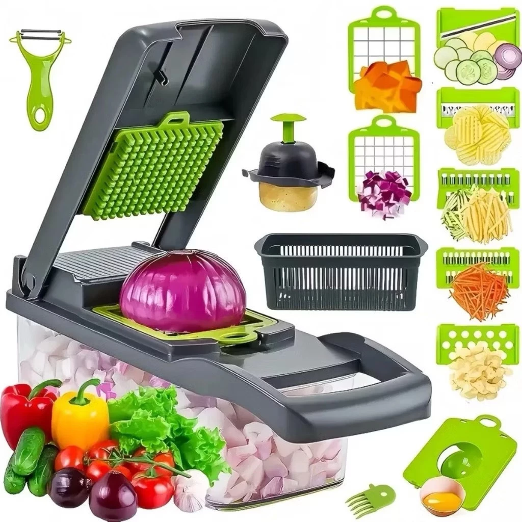 Fatiador Ralador 16 em 1 Profissional de Cozinha em Aço Inoxidável Multifuncional para Legumes Frutas e Verduras