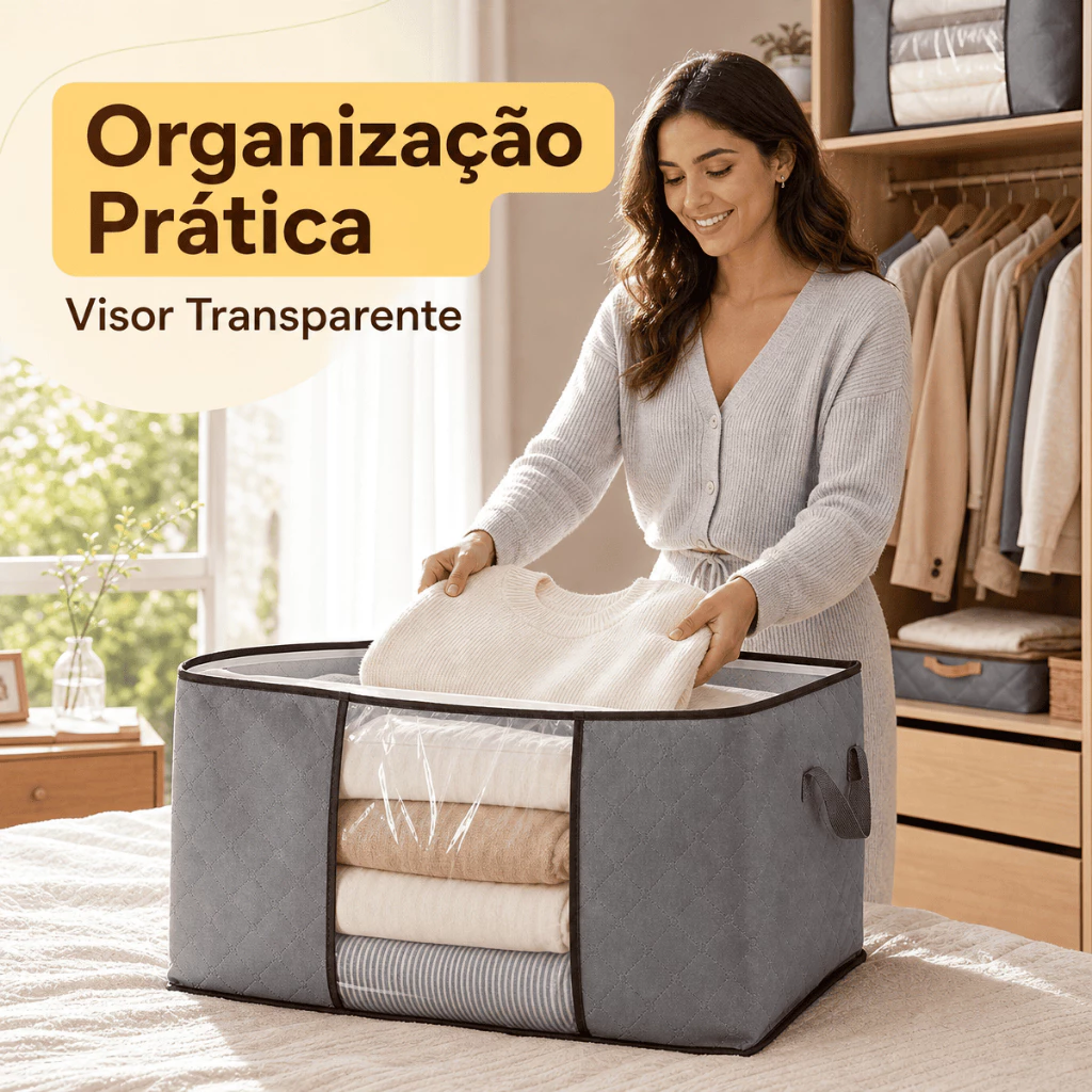 Caixa Saco Organizador Cobertor Casaco Guarda Roupa Ecológico Anti-Poeira Umidade Insetos Multiuso - Imagem 2