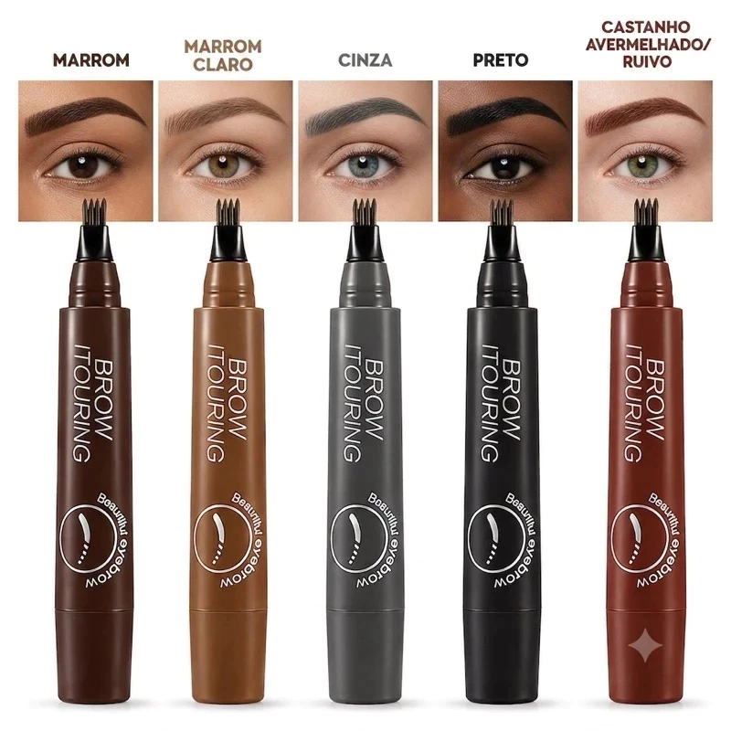 Caneta de Sobrancelha Fio a Fio 4 Pontas Microblading À Prova D'Água Preenche Falhas Natural