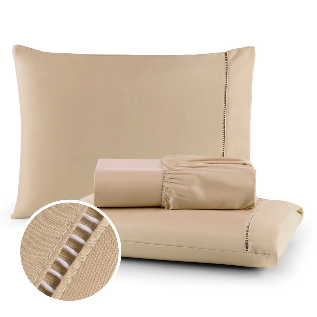 Kit Lencol Jogo de Cama Berço Solteiro Casal Queen King 400 fios Toque Macio com Ponto Palito - Imagem 4