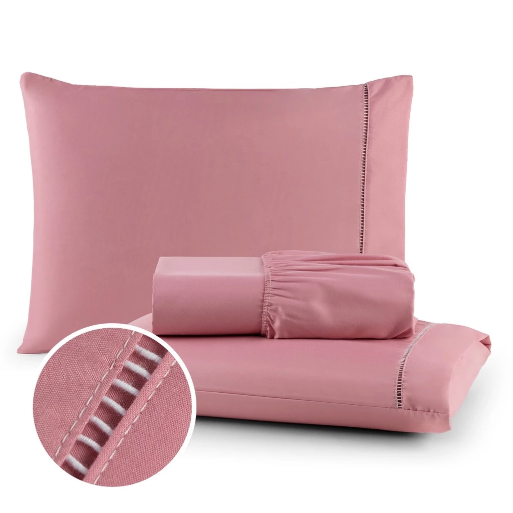 Kit Lencol Jogo de Cama Berço Solteiro Casal Queen King 400 fios Toque Macio com Ponto Palito - Imagem 2