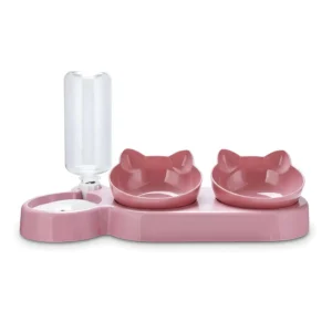 Comedouro E Bebedouro Elevado Pet 3 Em 1 Rosa/Azul/Cinza Com Tigelas Removíveis E Abastecimento Automático